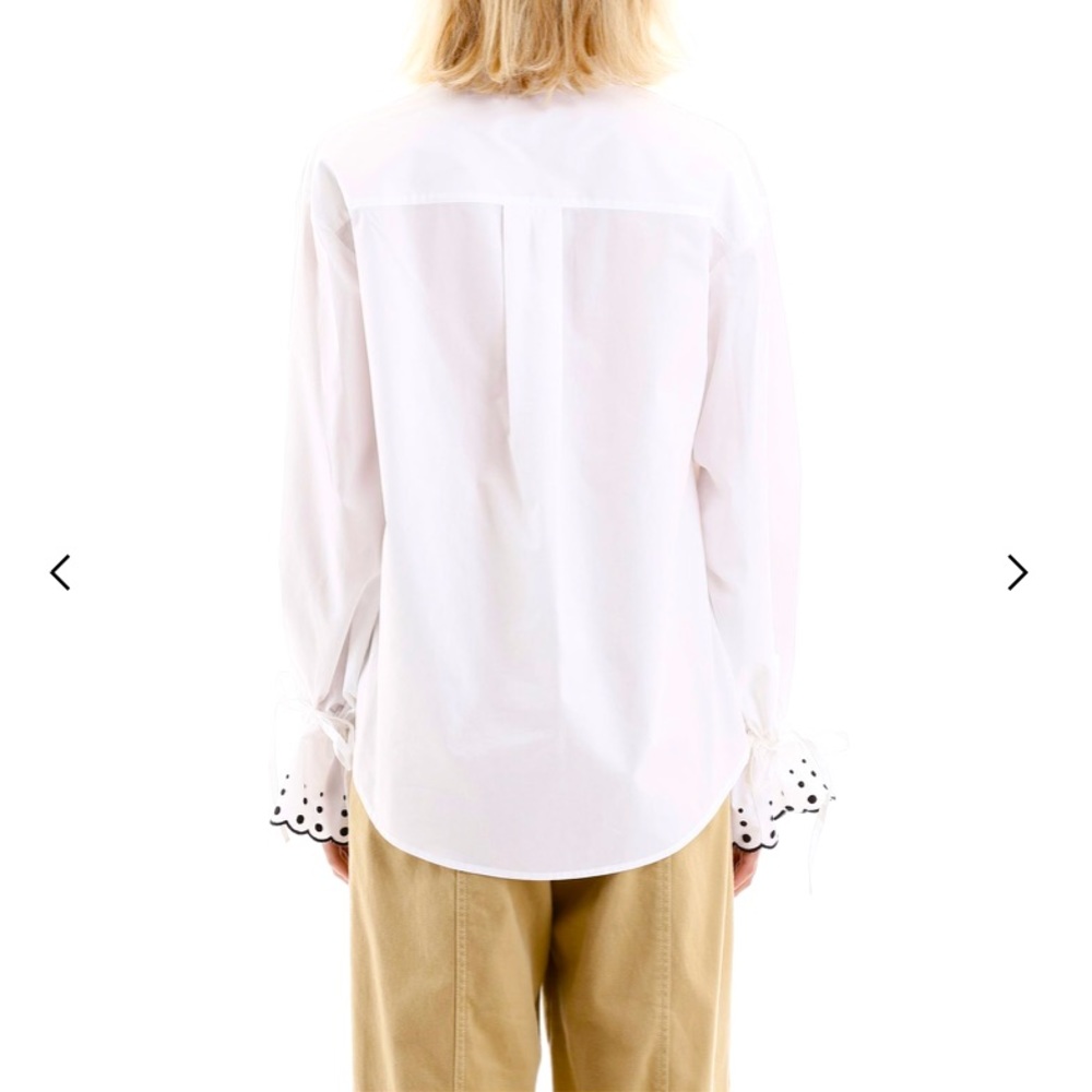 See by Chloe V Neck Polka Dot Balloon Ruffle Eyelet Sleeve Blouse - Picture 3 of 8